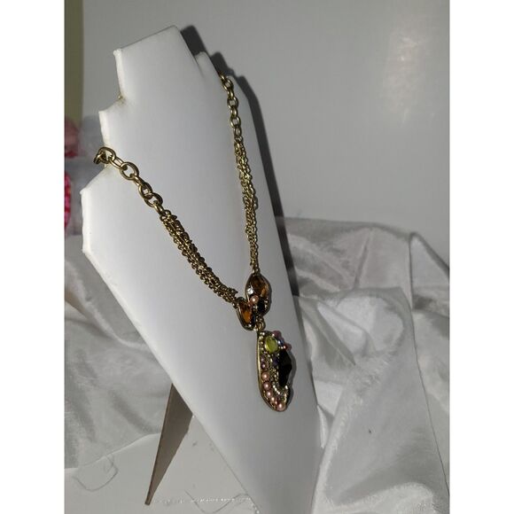 A Victorian Inspired Necklace Rhinestone Brassy Chunky Granny Core Whimsical - Picture 11 of 11